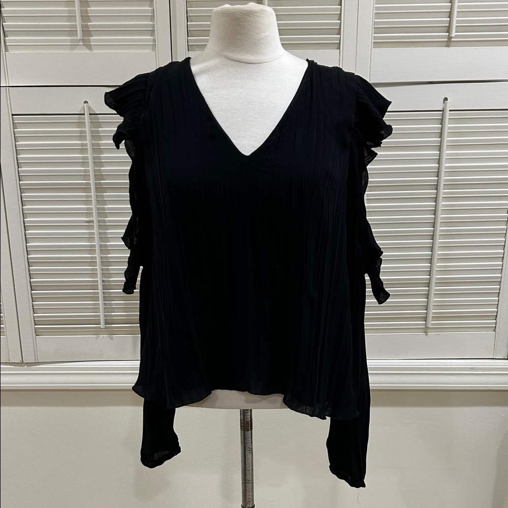 New! Zara Elegant Black Ruffle Sleeve Top